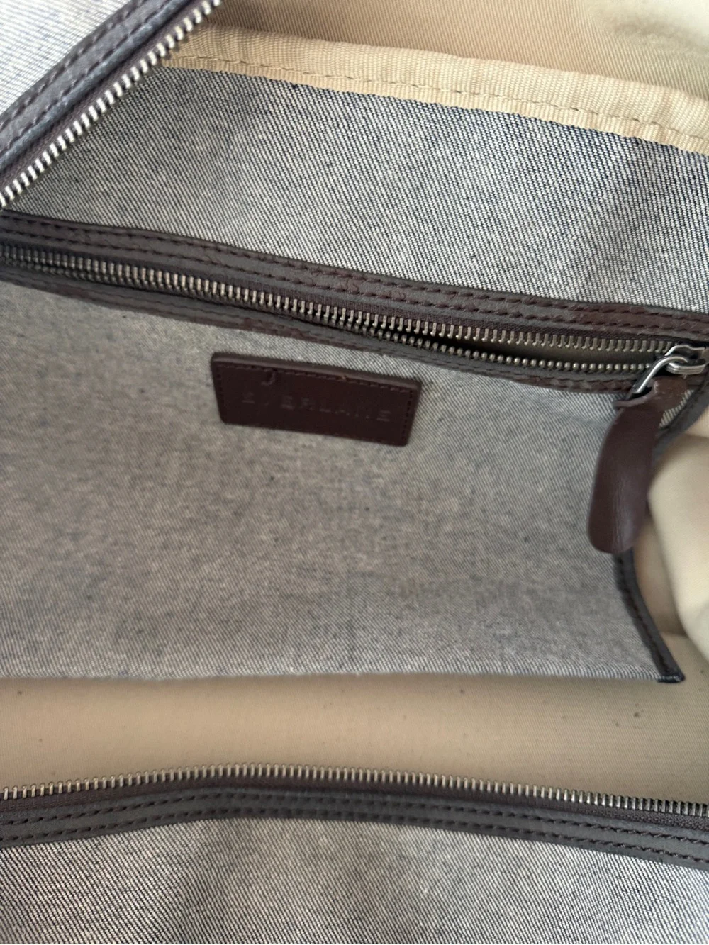 Everlane Weekender Duffel Bag – Grey Canvas & Leather